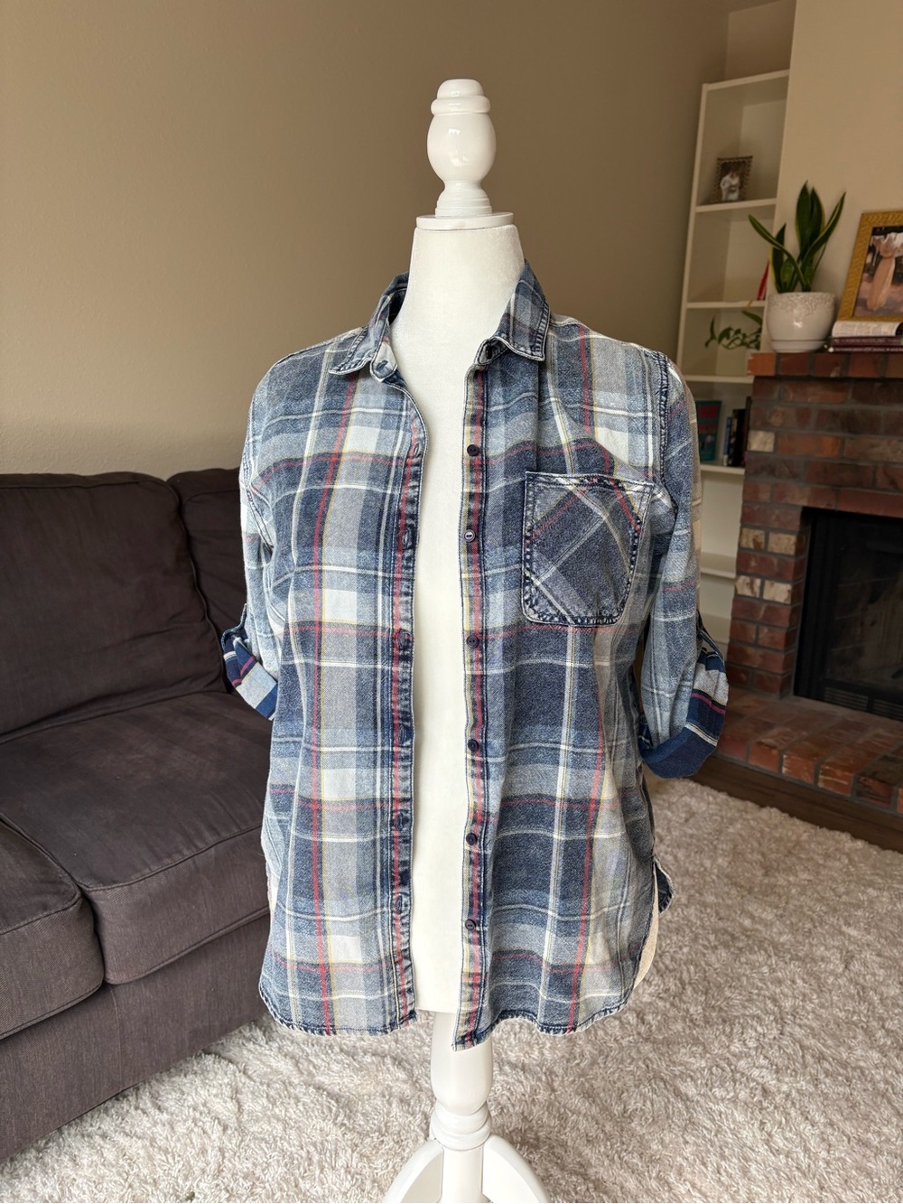 Sneak Peek Navy Plaid Button-Down Shirt